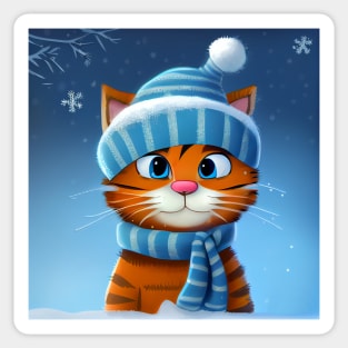 Winter Cat Girl With a Hat and Scarf in Winter Scenery Sticker